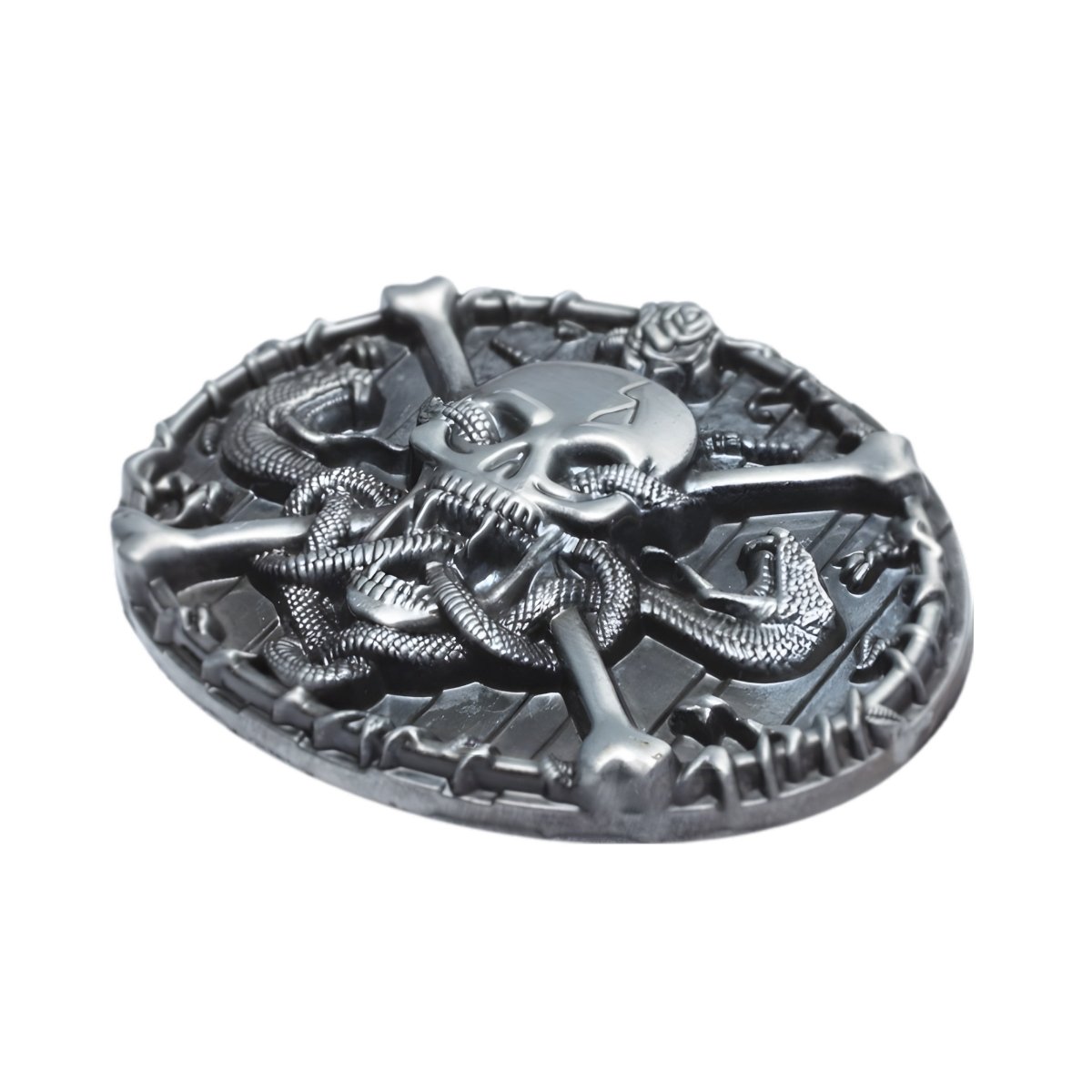 Boucle de ceinture Tête de Mort et serpents, modèle Kamar - La Boutique de la Ceinture