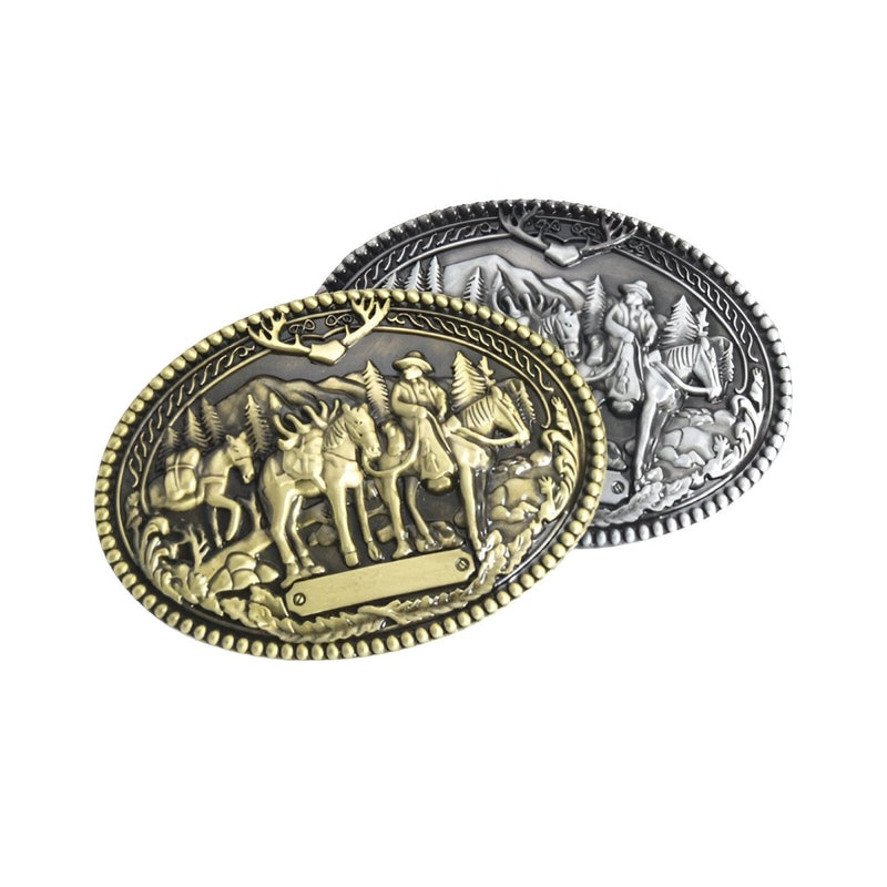 Boucle de ceinture Western, cowboy avec chevaux, modèle Cletus