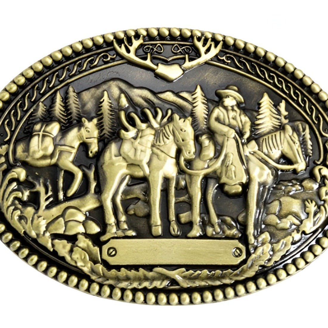 Boucle de ceinture Western, cowboy avec chevaux, modèle Cletus - La Boutique de la Ceinture