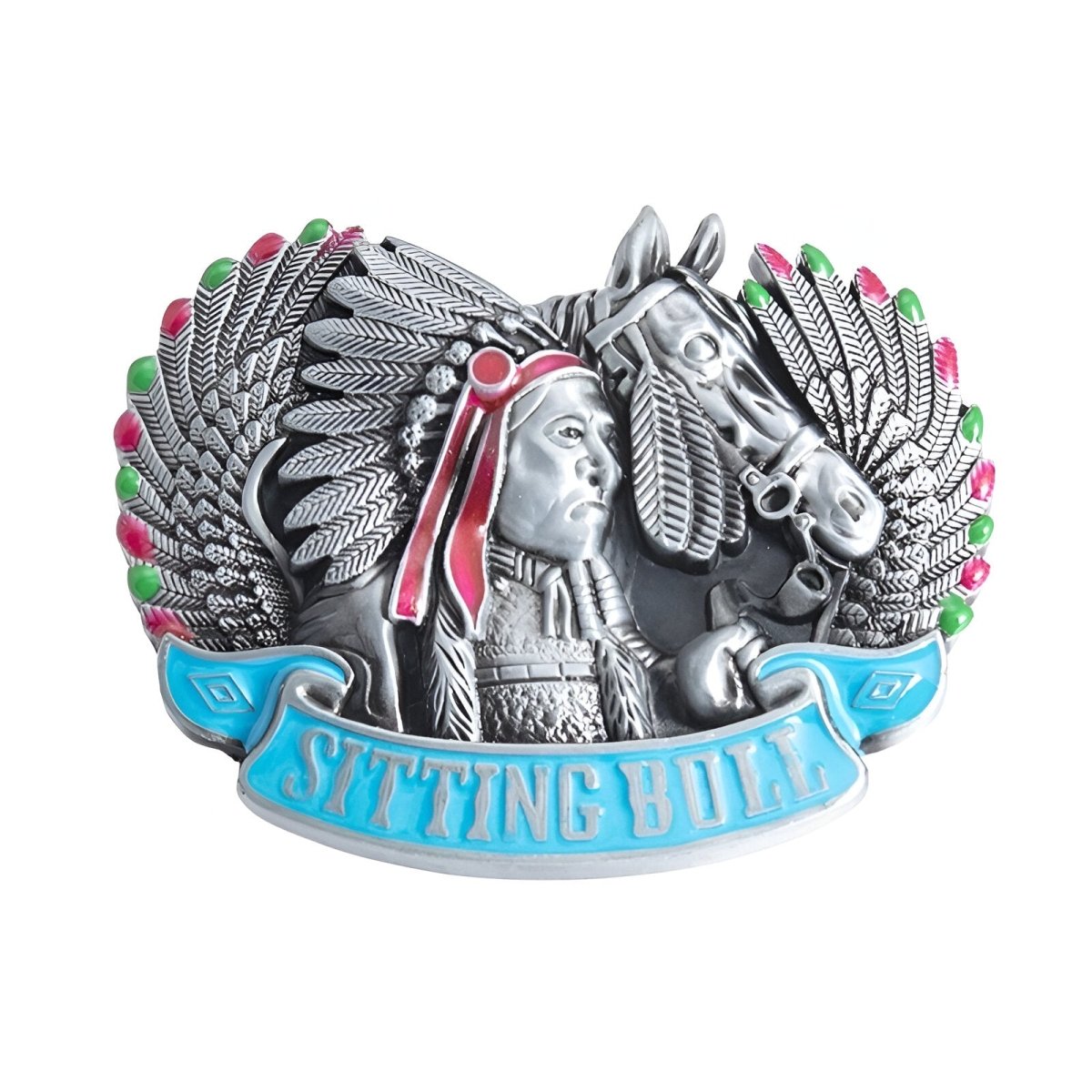 Boucle de ceinture Western, tête de taureau à plumes, modèle Vicent Boucle de ceinture Western, tête de taureau à plumes, modèle Vicent