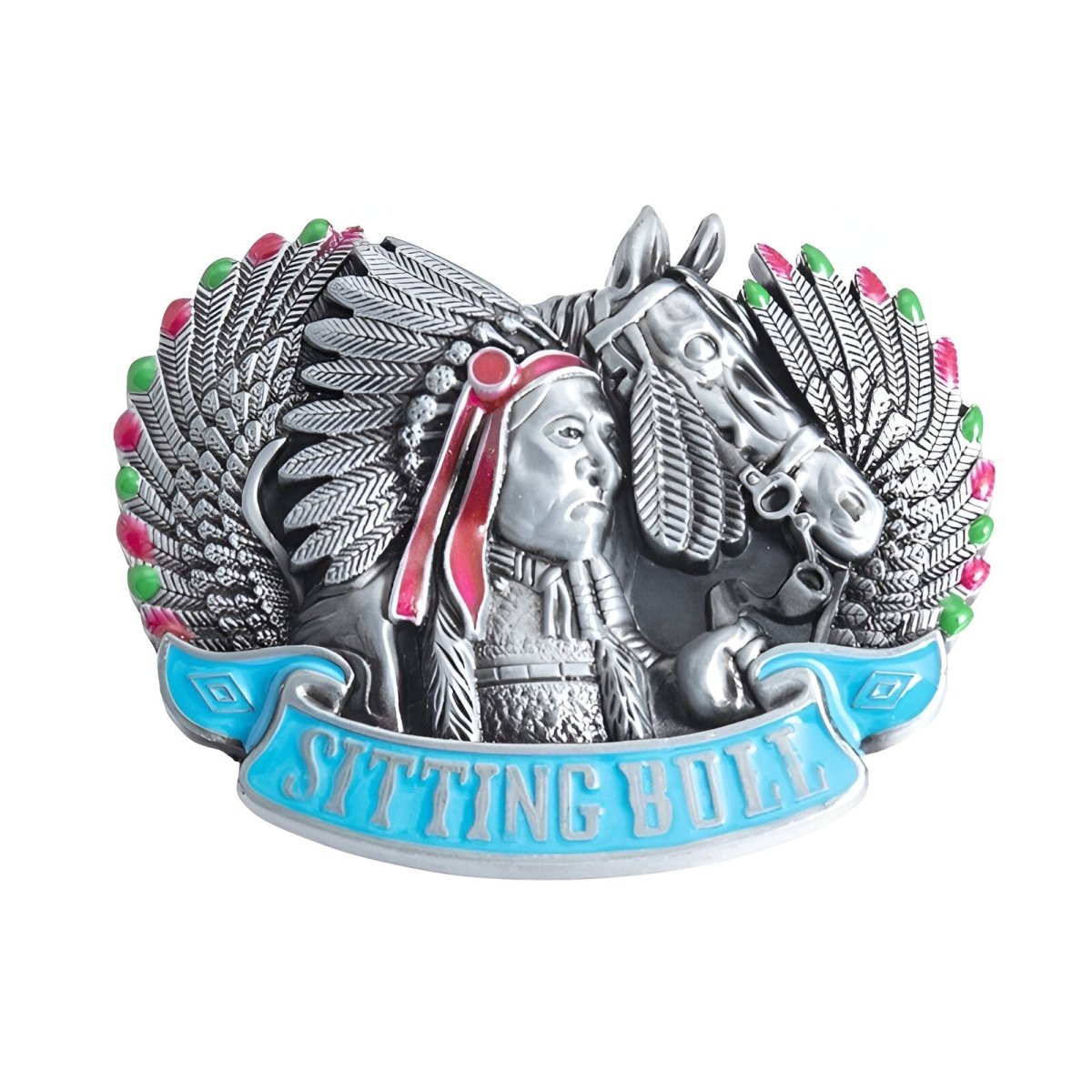 Boucle de ceinture Western, indien avec cheval, modèle Doyle - La Boutique de la Ceinture