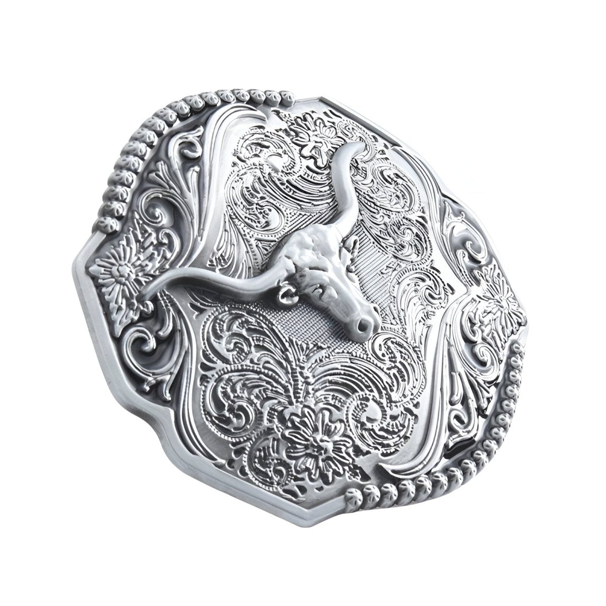 Boucle de ceinture Western, tête de taureau sur fond détaillé, modèle Cyrus - La Boutique de la Ceinture