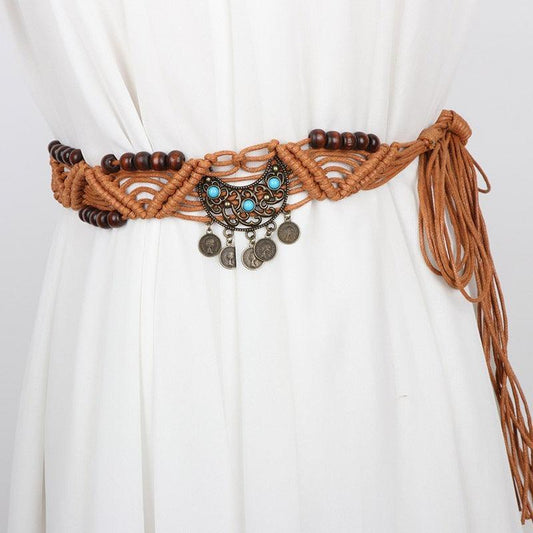 Ceinture à nouer en corde de coton ciré, avec perles, modèle Einina - La Boutique de la Ceinture