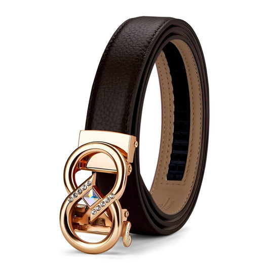 Ceinture automatique en cuir grainé avec boucle infini et strass, modèle Romanca - La Boutique de la Ceinture