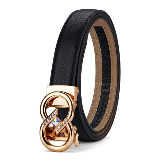 Ceinture automatique en cuir grainé avec boucle infini et strass, modèle Romanca - La Boutique de la Ceinture