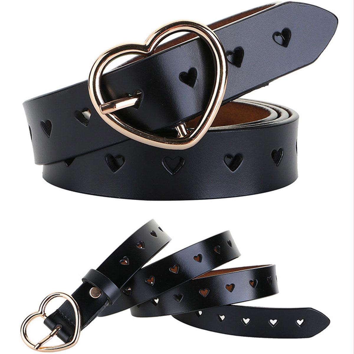 Ceinture avec boucle en coeur, en cuir ajourée, pour femme, modèle Olivia