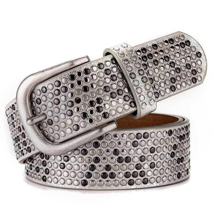 Ceinture Femme Cuir XZQTIVE - Ceinture Cuir Femme - Boucle Argentée/Dorée - Noir - Pour Jeans, Robes Et Tenues Décontractées Style Western