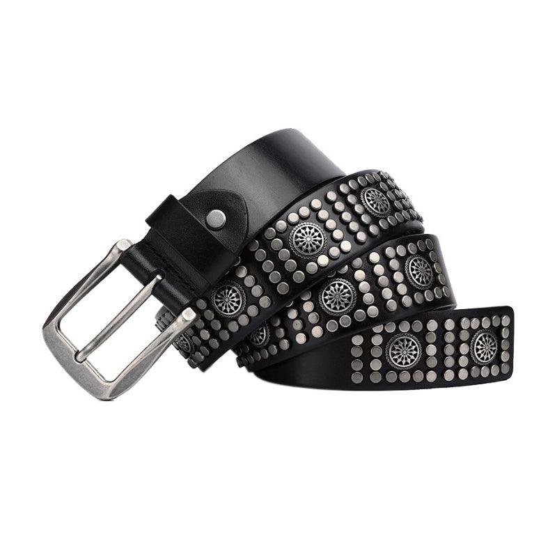 Ceinture Cloutée pour Homme, boucle argentée, modèle Makan - La Boutique de la Ceinture