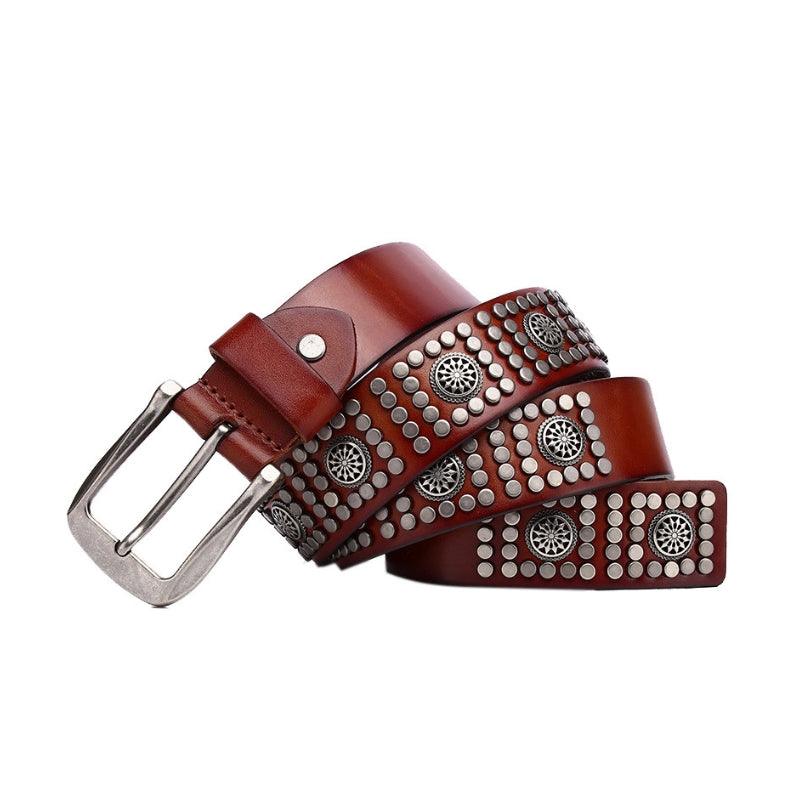 Ceinture Cloutée pour Homme, boucle argentée, modèle Makan - La Boutique de la Ceinture