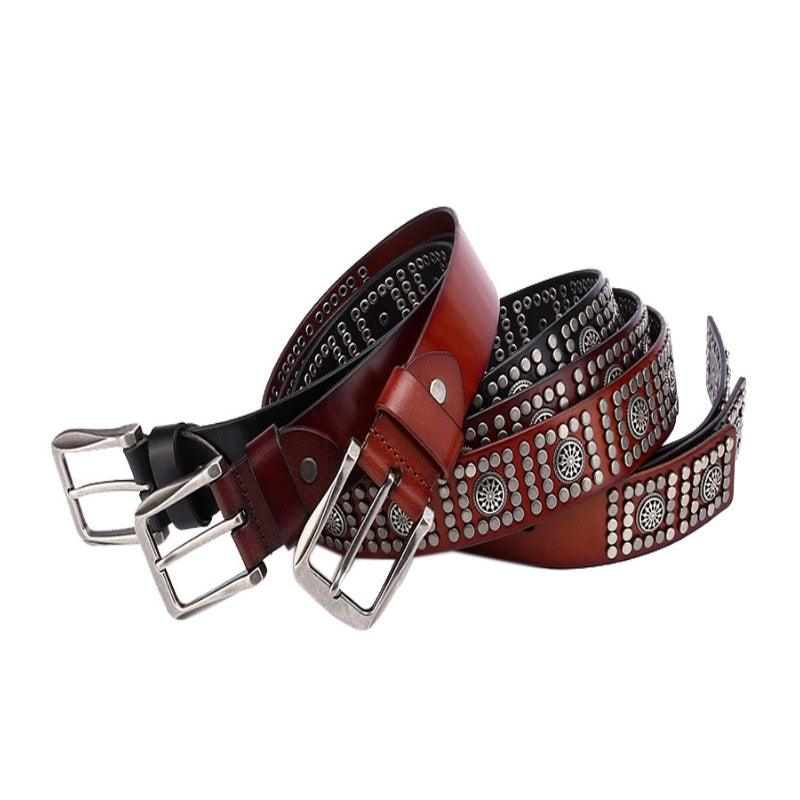 Ceinture Cloutée pour Homme, boucle argentée, modèle Makan