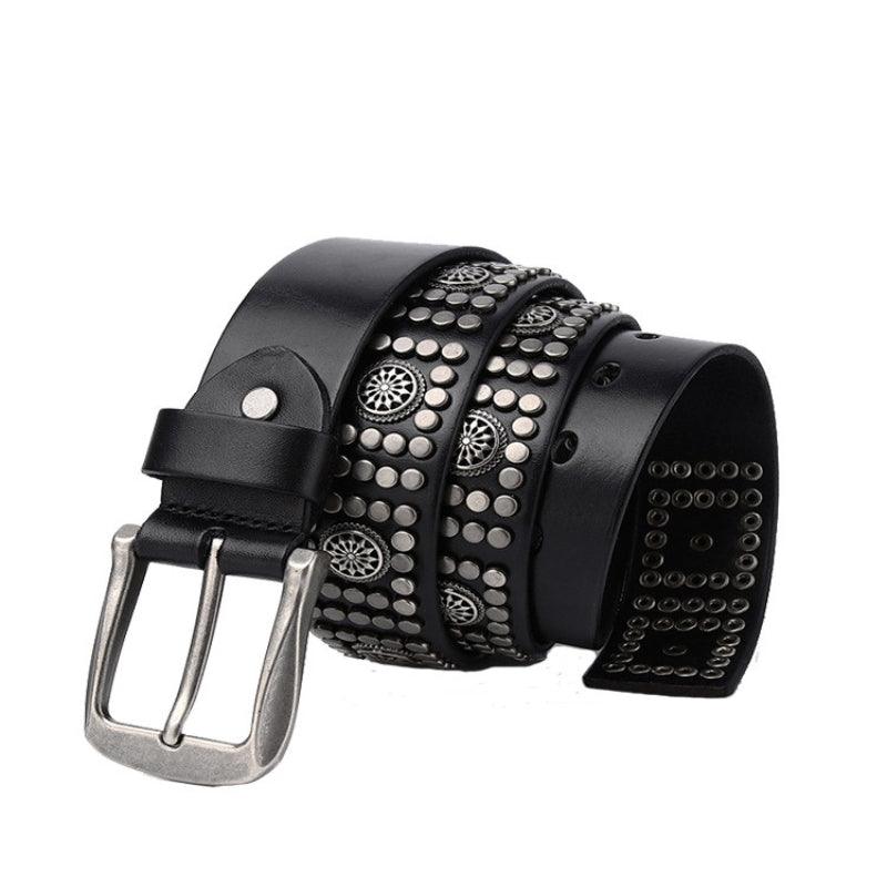 Ceinture Cloutée pour Homme, boucle argentée, modèle Makan