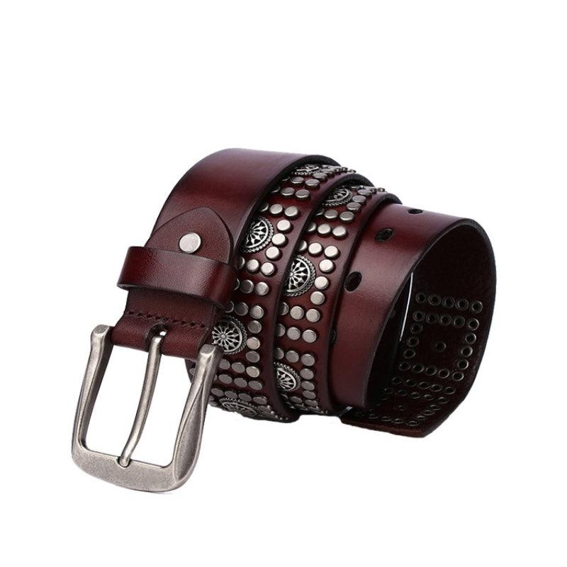 Ceinture Cloutée pour Homme, boucle argentée, modèle Makan - La Boutique de la Ceinture