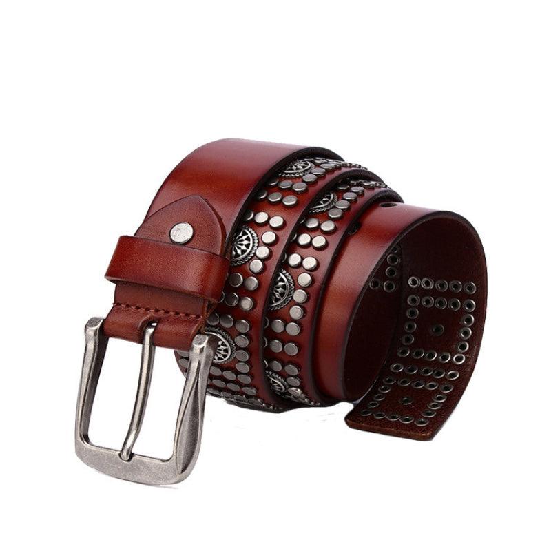 Ceinture Cloutée pour Homme, boucle argentée, modèle Makan - La Boutique de la Ceinture