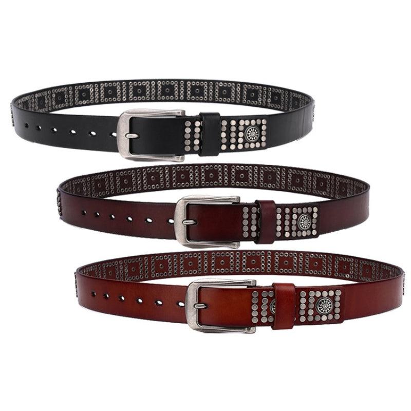 Ceinture Cloutée pour Homme, boucle argentée, modèle Makan - La Boutique de la Ceinture