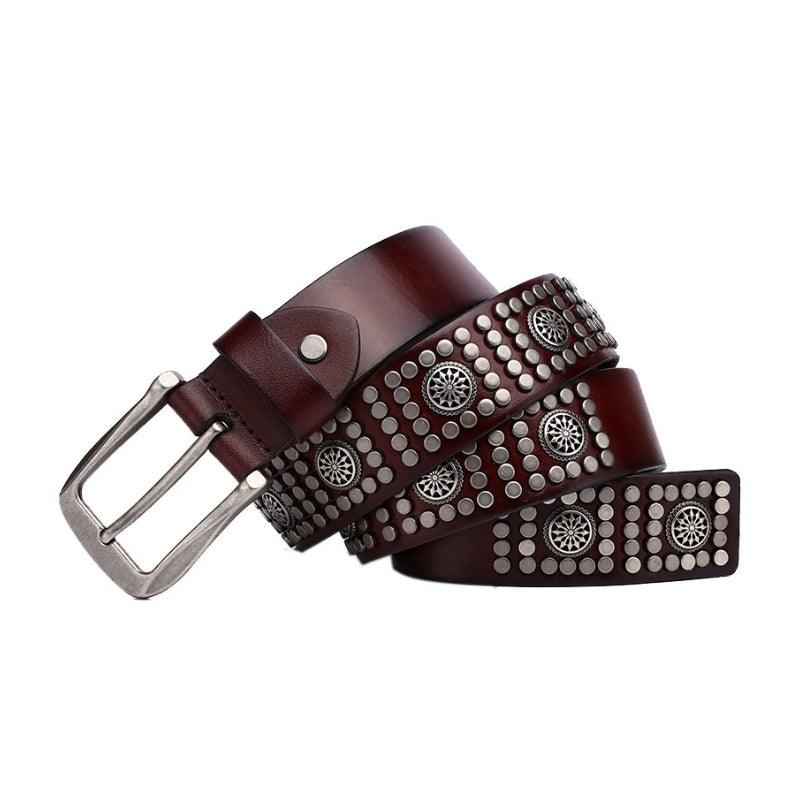 Ceinture Cloutée pour Homme, boucle argentée, modèle Makan - La Boutique de la Ceinture