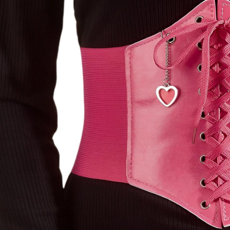Ceinture corset rose avec chaînes en cœur, modèle Heidi