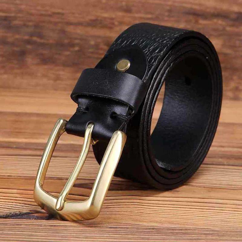 Ceinture cuir effet crocodile boucle dorée pour homme, modèle Garri