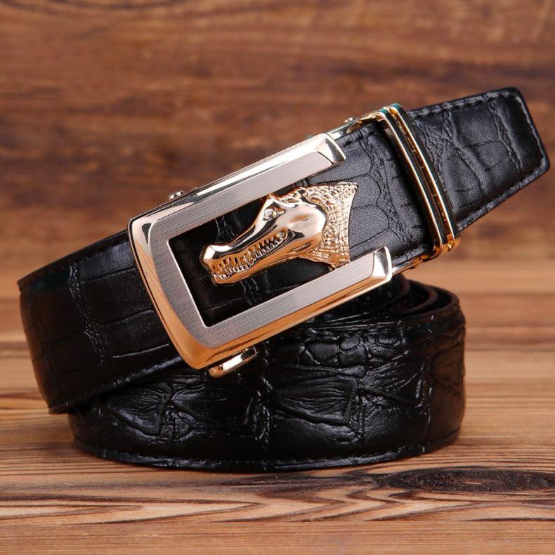 Ceinture cuir véritable boucle dorée crocodile pour homme, modèle Ravil - La Boutique de la Ceinture