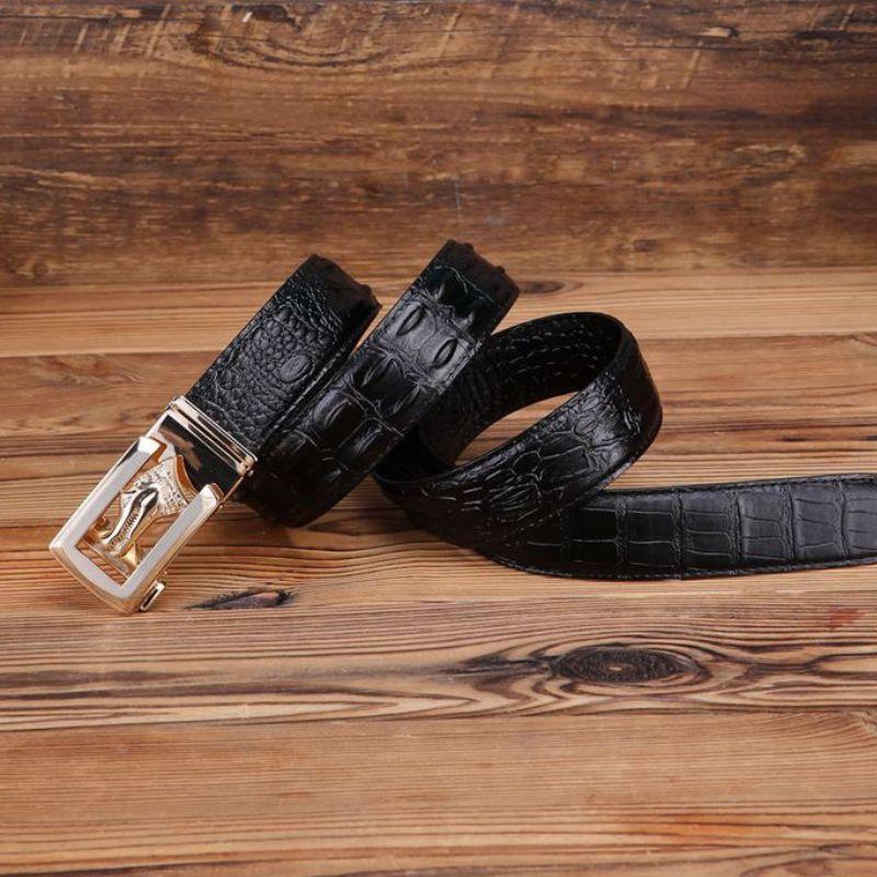 Ceinture cuir véritable boucle dorée crocodile pour homme, modèle Ravil - La Boutique de la Ceinture