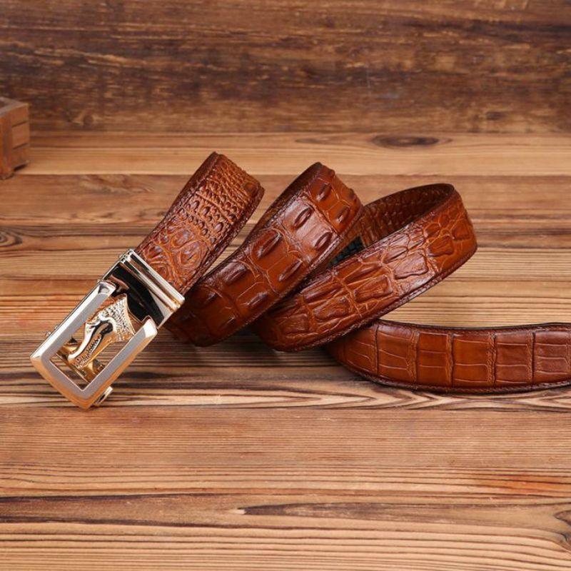 Ceinture cuir véritable boucle dorée crocodile pour homme, modèle Ravil - La Boutique de la Ceinture