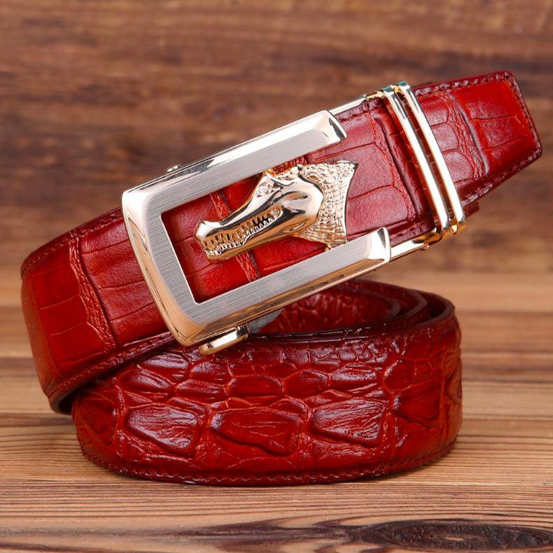 Ceinture cuir véritable boucle dorée crocodile pour homme, modèle Ravil - La Boutique de la Ceinture