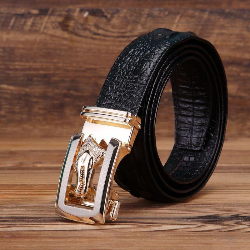 Ceinture cuir véritable boucle dorée crocodile pour homme, modèle Ravil - La Boutique de la Ceinture