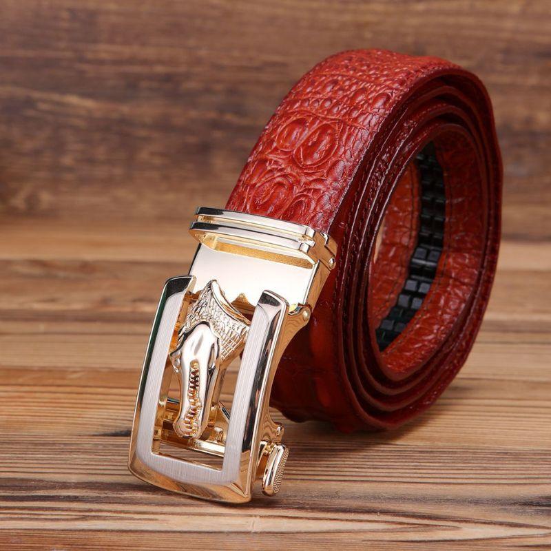 Ceinture cuir véritable boucle dorée crocodile pour homme, modèle Ravil - La Boutique de la Ceinture