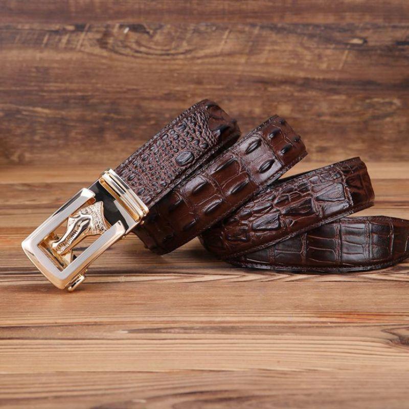 Ceinture cuir véritable boucle dorée crocodile pour homme, modèle Ravil - La Boutique de la Ceinture