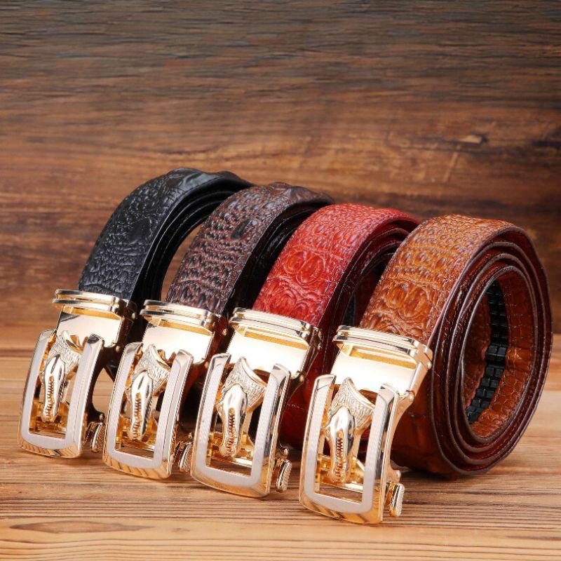 Ceinture cuir véritable boucle dorée crocodile pour homme, modèle Ravil