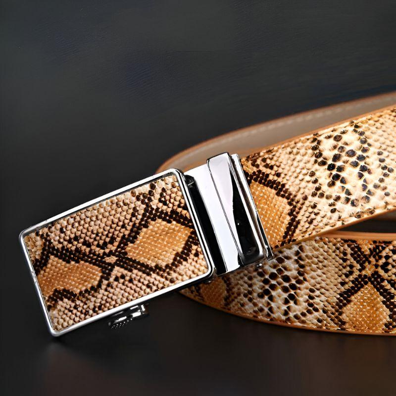 Ceinture de costume cuir véritable motif serpent pour homme, modèle Oraz
