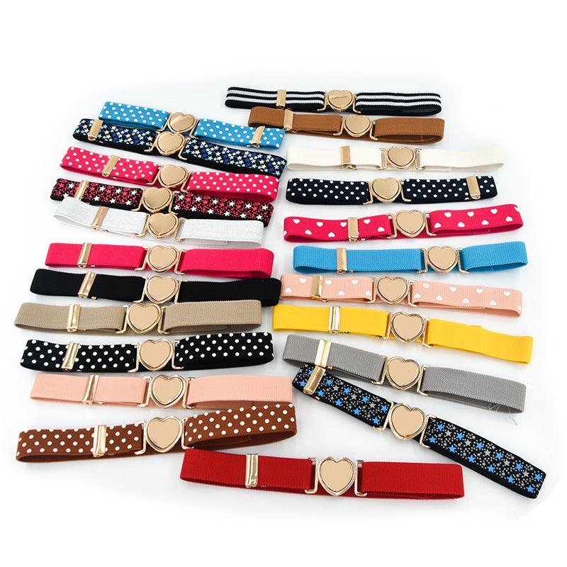 Ceinture Élastique Enfant Avec Boucle Cœur - Réglable - Pour Fille Et Garçon - 55cm - Multicolore
