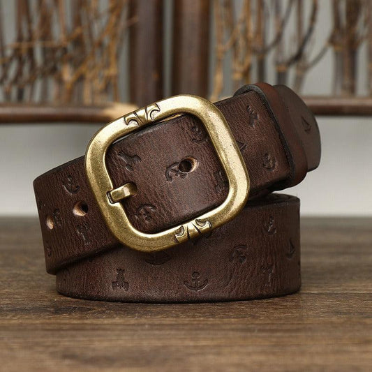 Ceinture en cuir à motifs marins, homme ou femme, modèle Kunal - La Boutique de la Ceinture