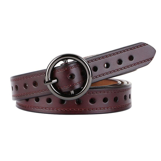 Ceinture en cuir ajouré pour femme à boucle ronde vintage, modèle Alice - La Boutique de la Ceinture