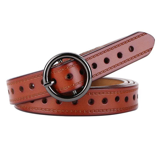 Ceinture en cuir ajouré pour femme à boucle ronde vintage, modèle Alice - La Boutique de la Ceinture