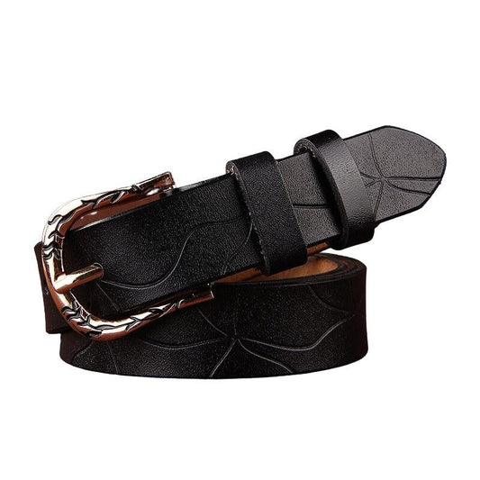 Ceinture en cuir décoré pour femme, boucle feuilles, modèle Paulina - La Boutique de la Ceinture