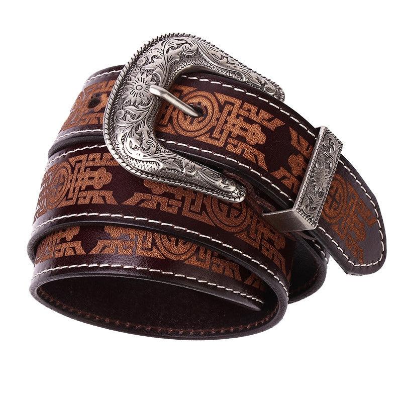 Ceinture en cuir gravée Western pour Femme ou Homme, modèle Injia