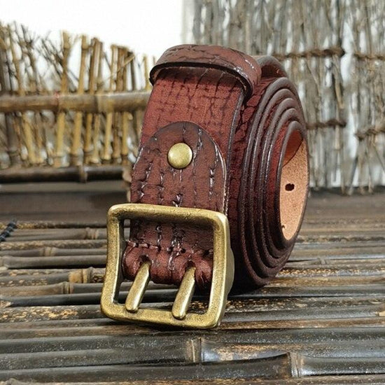 MERIGLARE Ceinture En Cuir Pour Femmes Avec Boucle En Alliage Illets Rivets Creux Marron