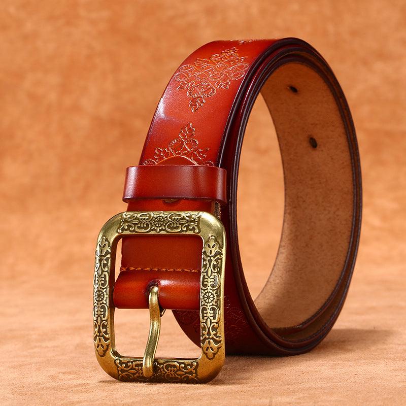 Ceinture en cuir style Bohème pour femme, boucle dorée, modèle Itzel - La Boutique de la Ceinture