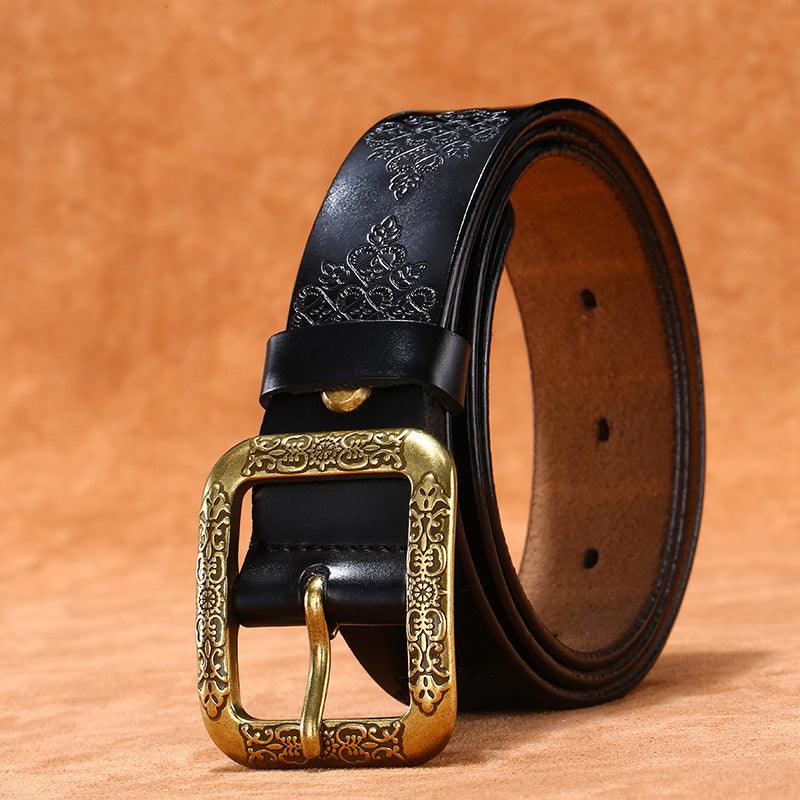 Ceinture en cuir style Bohème pour femme, boucle dorée, modèle Itzel - La Boutique de la Ceinture