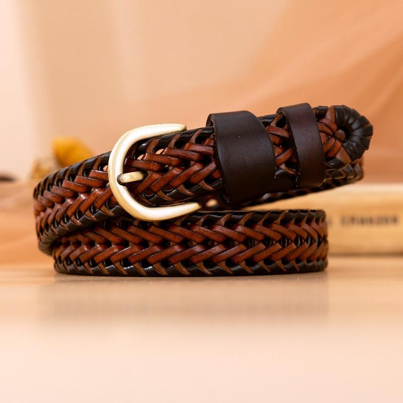 Ceinture Elena Cuir Retro Foulonne Havane Avec Clous - Yolete Ceinture Elena Cuir Retro Foulonne Havane Avec Clous - Yolete