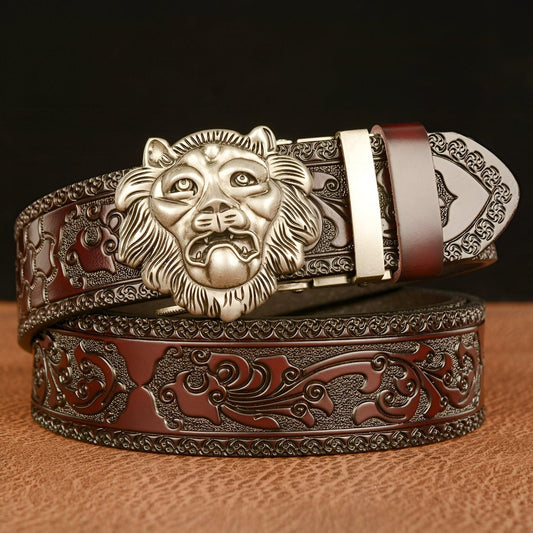 Ceinture Esprit Animal à boucle en forme de tête de lion, modèle Dax - La Boutique de la Ceinture