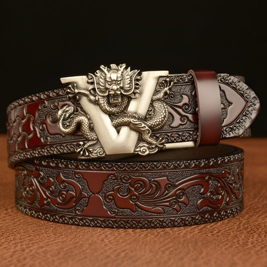 Ceinture Esprit Animal à motif Dragon et lettre V, modèle Zishan - La Boutique de la Ceinture