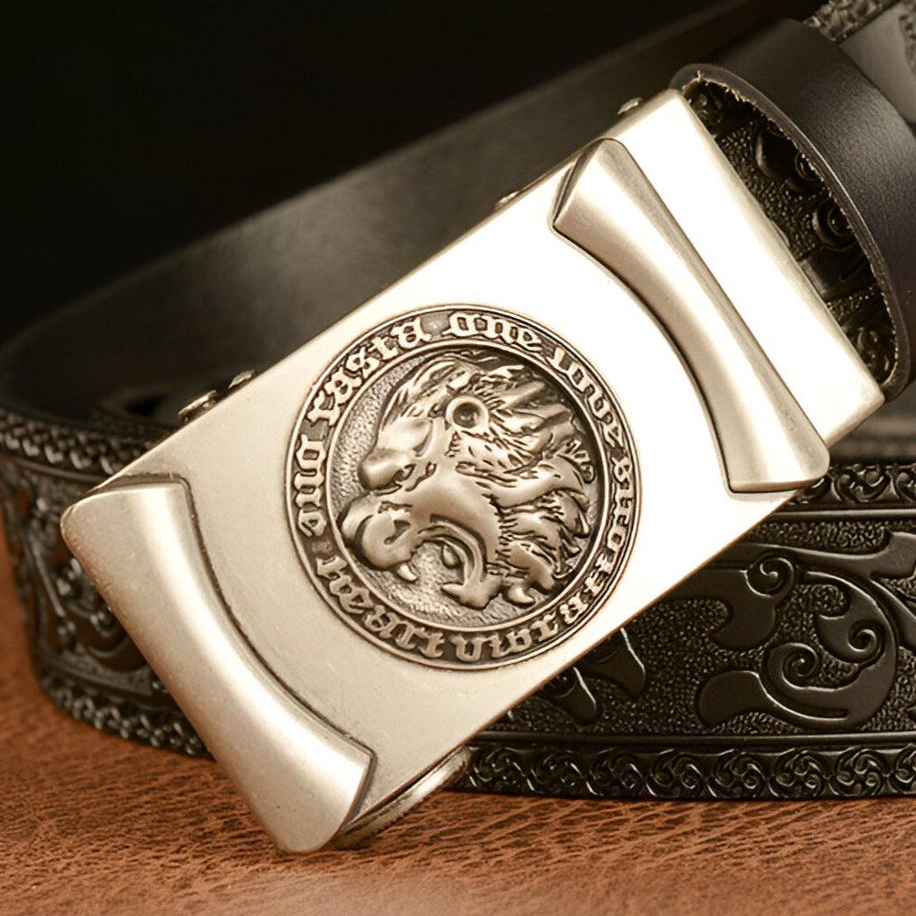 Ceinture Esprit Animal à motif tête de lion, modèle Adriel - La Boutique de la Ceinture