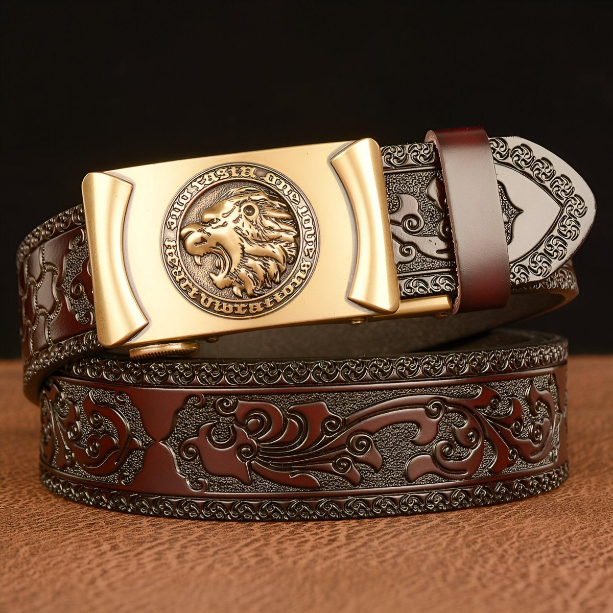 Ceinture Esprit Animal à motif tête de lion, modèle Adriel - La Boutique de la Ceinture