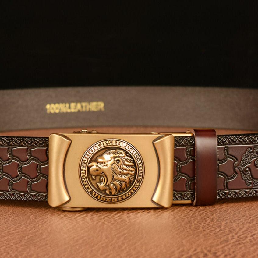 Ceinture Esprit Animal à motif tête de lion, modèle Adriel - La Boutique de la Ceinture