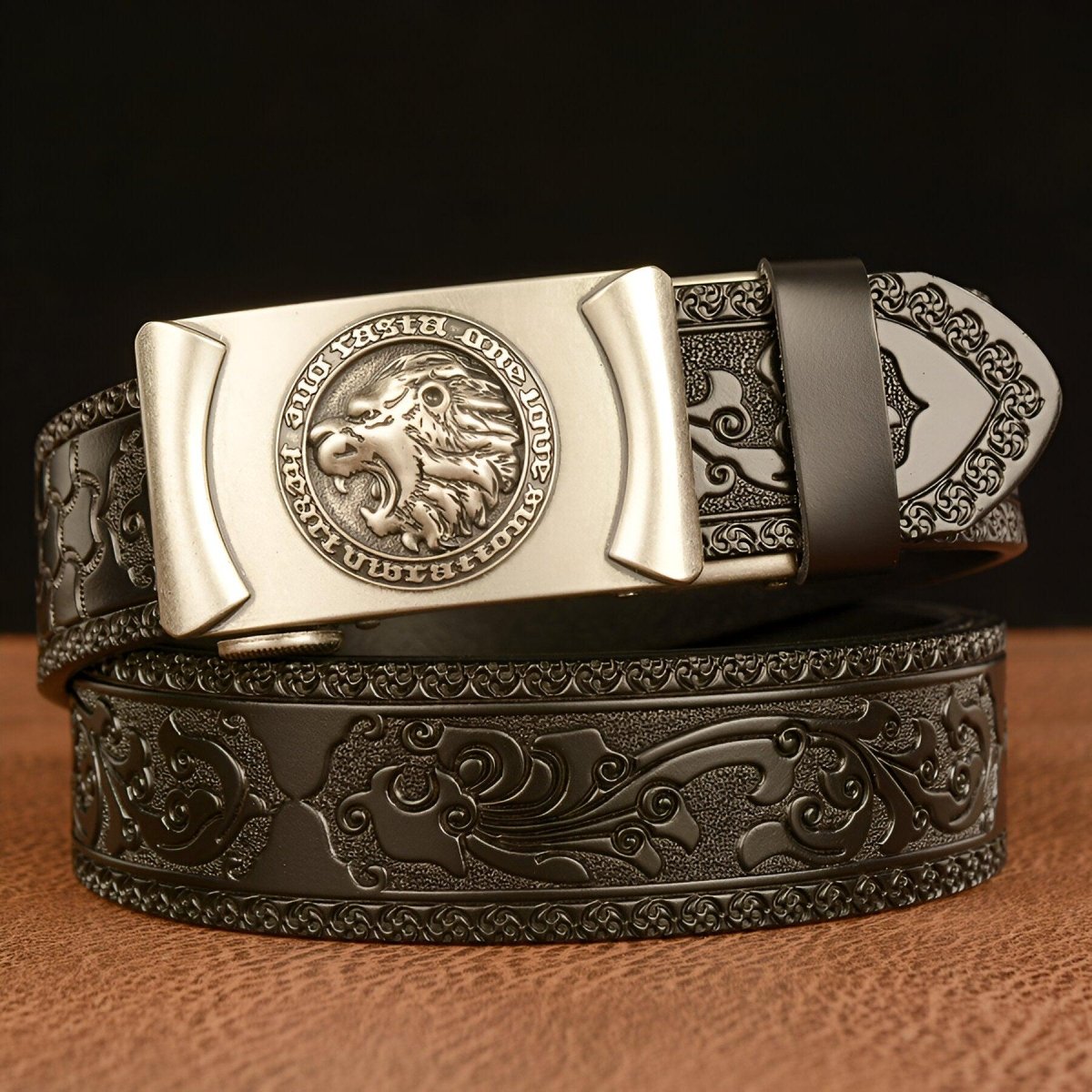 Ceinture Esprit Animal à motif tête de lion, modèle Adriel - La Boutique de la Ceinture