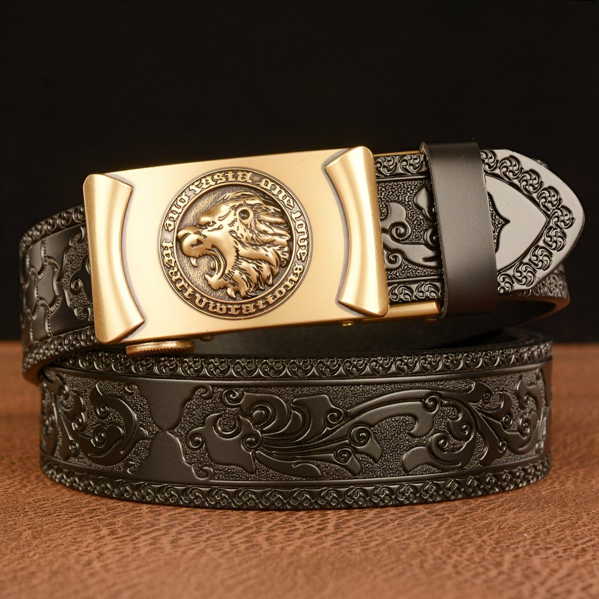 Ceinture Esprit Animal à motif tête de lion, modèle Adriel - La Boutique de la Ceinture