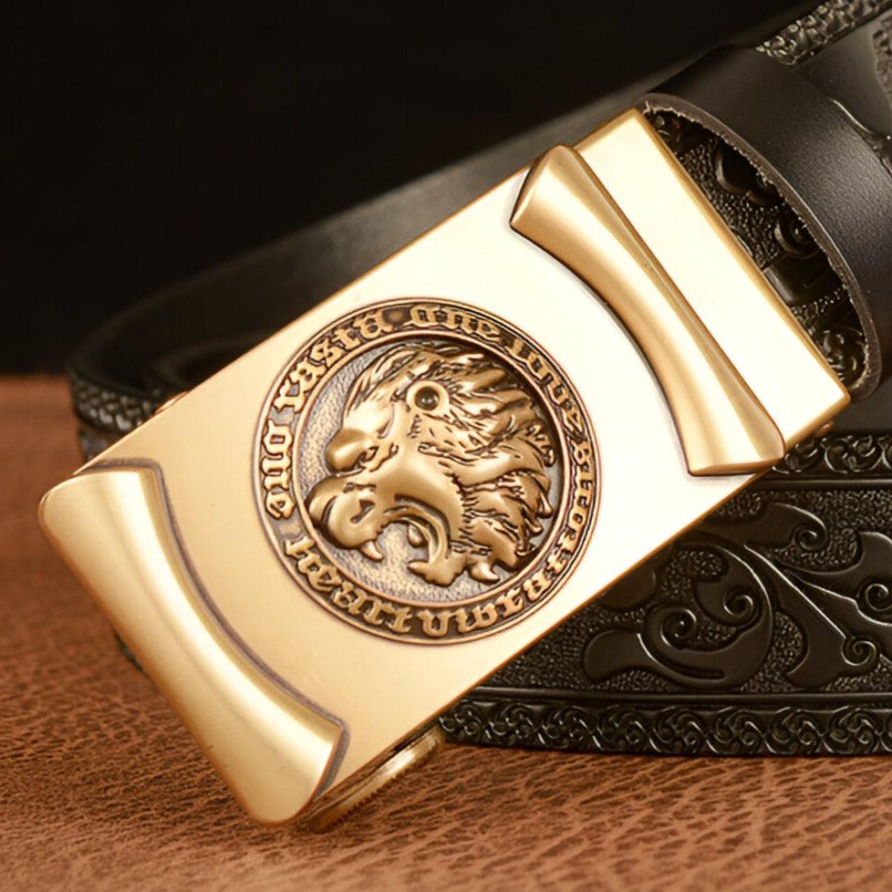 Ceinture Esprit Animal à motif tête de lion, modèle Adriel - La Boutique de la Ceinture