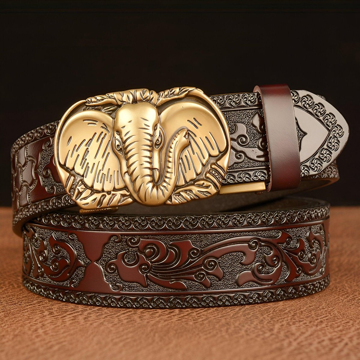 Ceinture Esprit Animal à motif tête d'éléphant, modèle Rowen - La Boutique de la Ceinture