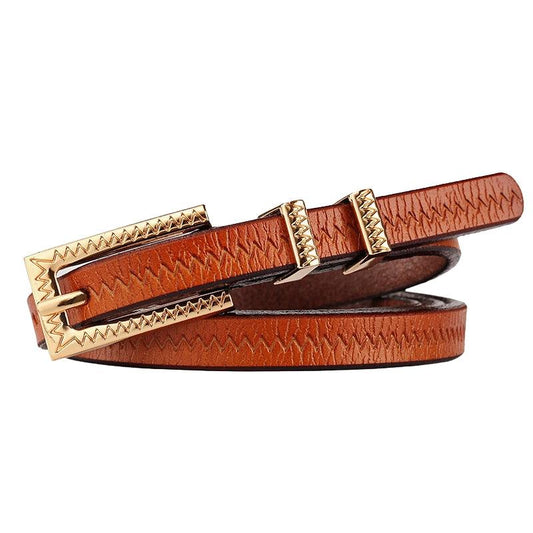 Ceinture fine en cuir motifs Zigzag pour femme, modèle Suzy - La Boutique de la Ceinture